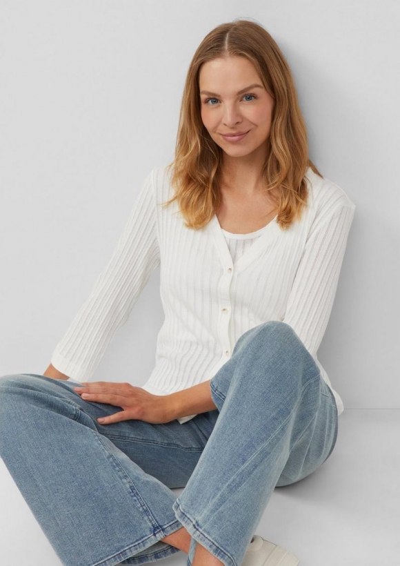 s.Oliver Semitransparente Strickjacke aus Ajour-Rippe - ecru s.Oliver Semitransparente Strickjacke aus Ajour-Rippe - ecru