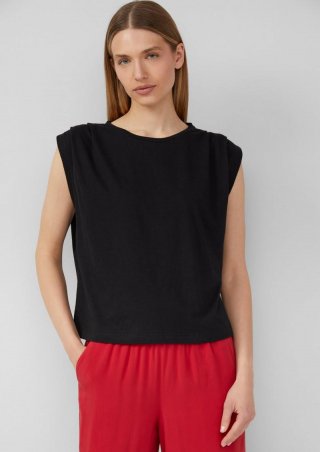 s.Oliver Verkürztes T-Shirt mit Faltendetails - schwarz s.Oliver Verkürztes T-Shirt mit Faltendetails - schwarz