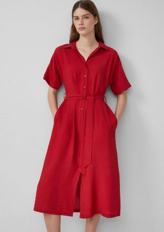 s.Oliver Hemdblusenkleid aus Viskosemix mit Eingrifftaschen - mohnrot s.Oliver Hemdblusenkleid aus Viskosemix mit Eingrifftaschen - mohnrot