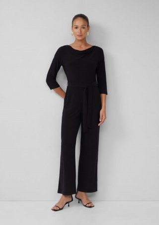 s.Oliver Jumpsuit mit Wasserfall-Ausschnitt und Bindegürtel - schwarz s.Oliver Jumpsuit mit Wasserfall-Ausschnitt und Bindegürtel - schwarz