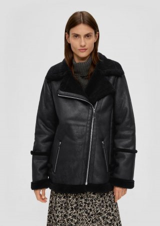 s.Oliver Jacke aus Lederimitat im Aviator-Stil - schwarz s.Oliver Jacke aus Lederimitat im Aviator-Stil - schwarz