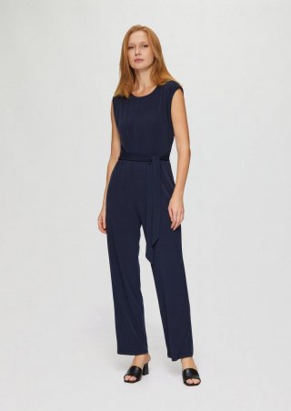 s.Oliver Fließender Jersey-Jumpsuit mit Falte und Bindegürtel - navy s.Oliver Fließender Jersey-Jumpsuit mit Falte und Bindegürtel - navy
