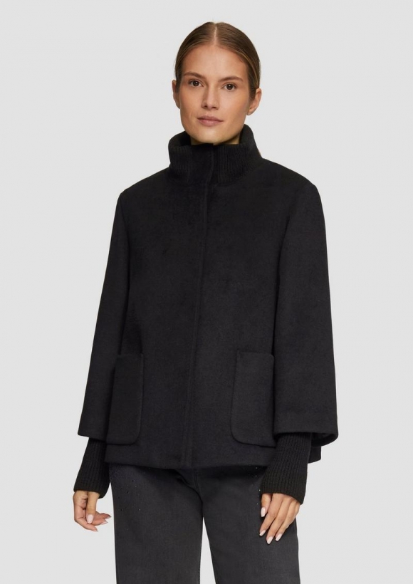 s.Oliver Jacke aus Wollmix mit Rippbündchen - schwarz s.Oliver Jacke aus Wollmix mit Rippbündchen - schwarz
