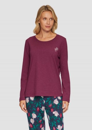 s.Oliver Meliertes Pyjamashirt mit Blumenstickerei - aubergine s.Oliver Meliertes Pyjamashirt mit Blumenstickerei - aubergine