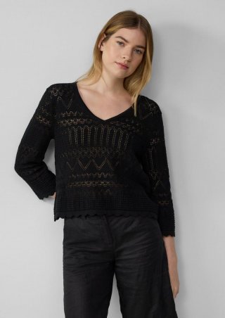 s.Oliver Ajour-Strickpullover mit 3/4-Ärmeln - schwarz s.Oliver Ajour-Strickpullover mit 3/4-Ärmeln - schwarz