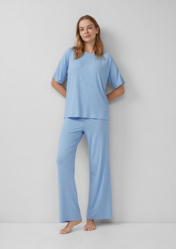 s.Oliver Pyjama-Hose aus Modalmix mit Rippstruktur - hellblau s.Oliver Pyjama-Hose aus Modalmix mit Rippstruktur - hellblau