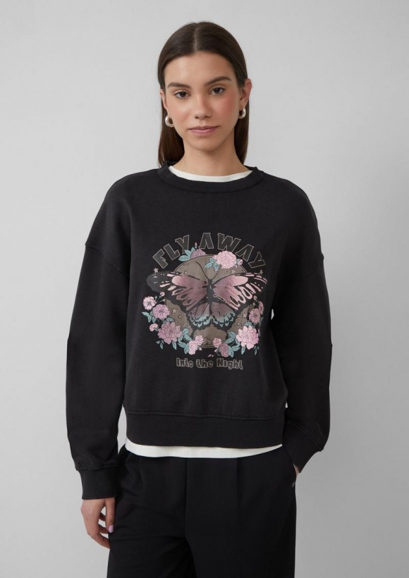 s.Oliver Gewaschenes Sweatshirt mit Frontprint - schwarz s.Oliver Gewaschenes Sweatshirt mit Frontprint - schwarz