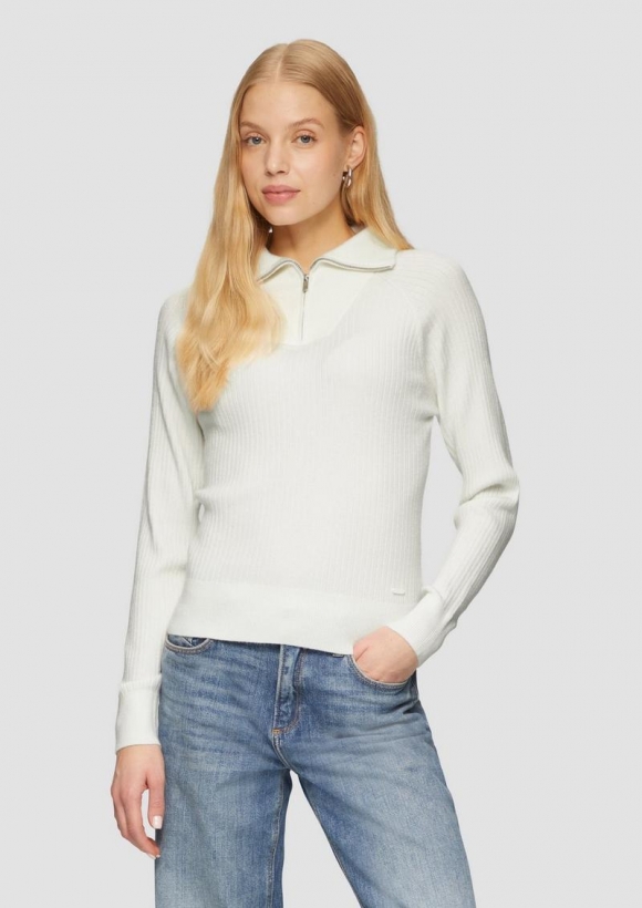 s.Oliver Schmaler Pullover mit Troyer-Kragen - ecru s.Oliver Schmaler Pullover mit Troyer-Kragen - ecru