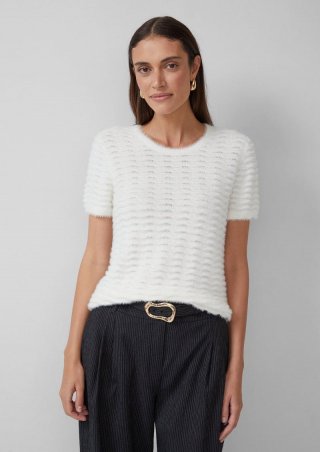 s.Oliver Kurzärmeliger Strickpullover mit Wellenstrickmuster und Pailletten - ecru s.Oliver Kurzärmeliger Strickpullover mit Wellenstrickmuster und Pailletten - ecru