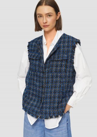 s.Oliver Bouclé-Weste mit Fransen und Brusttaschen - navy s.Oliver Bouclé-Weste mit Fransen und Brusttaschen - navy