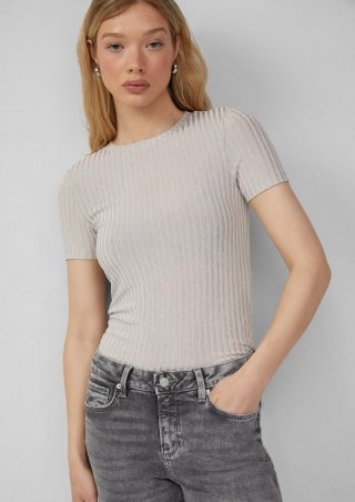 s.Oliver Leicht transparentes Rippshirt im Metallic-Look - hellgrau s.Oliver Leicht transparentes Rippshirt im Metallic-Look - hellgrau