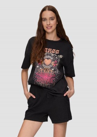 s.Oliver Baumwoll-T-Shirt im Loose Fit mit Front-Print - schwarz s.Oliver Baumwoll-T-Shirt im Loose Fit mit Front-Print - schwarz