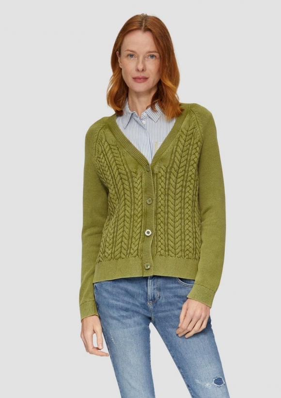 s.Oliver Baumwollcardigan mit Zopfmuster - guacamole s.Oliver Baumwollcardigan mit Zopfmuster - guacamole