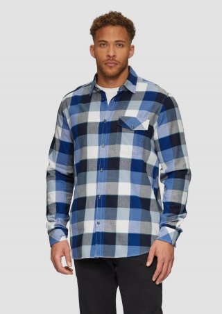 s.Oliver Regular Fit: Kariertes Flanellhemd mit Brusttasche - royalblau