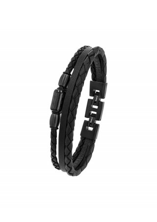 s.Oliver Lederarmband mit Edelstahl - schwarz s.Oliver Lederarmband mit Edelstahl - schwarz