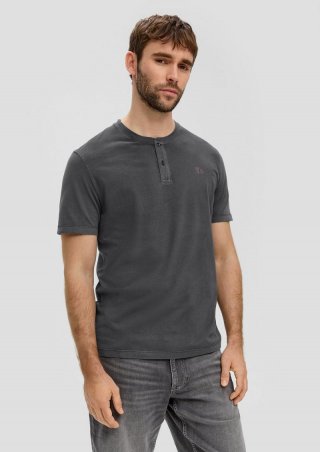 s.Oliver T-Shirt mit Garment Dye und Henley-Ausschnitt - dunkelgrau