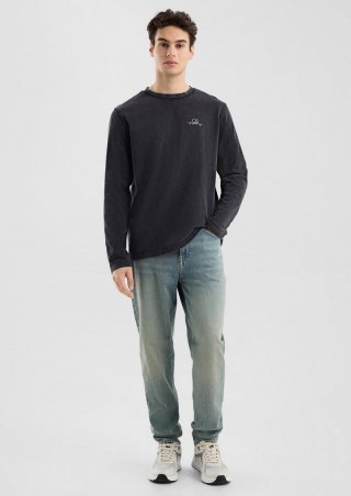 s.Oliver Gewaschenes Langarmshirt aus angerauter Baumwollqualität - schwarz s.Oliver Gewaschenes Langarmshirt aus angerauter Baumwollqualität - schwarz