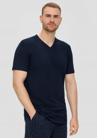 s.Oliver T-Shirt mit V-Ausschnitt und Logo-Detail - navy s.Oliver T-Shirt mit V-Ausschnitt und Logo-Detail - navy
