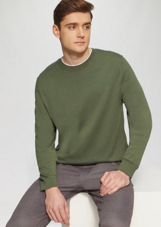 s.Oliver Edler Feinstrickpullover aus Baumwollmix mit Rippbündchen - olivgrün s.Oliver Edler Feinstrickpullover aus Baumwollmix mit Rippbündchen - olivgrün