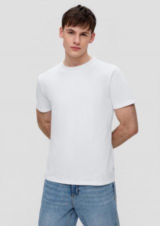 s.Oliver Baumwollshirt mit Rollkante und Flammgarnstruktur - weiß s.Oliver Baumwollshirt mit Rollkante und Flammgarnstruktur - weiß