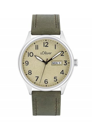 s.Oliver Edelstahluhr mit Lederarmband - olivgrün s.Oliver Edelstahluhr mit Lederarmband - olivgrün