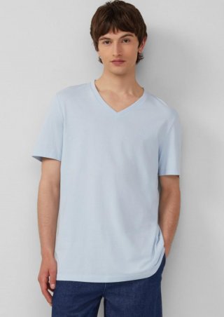s.Oliver Jersey-T-Shirt mit V-Ausschnitt und Logo - hellblau s.Oliver Jersey-T-Shirt mit V-Ausschnitt und Logo - hellblau