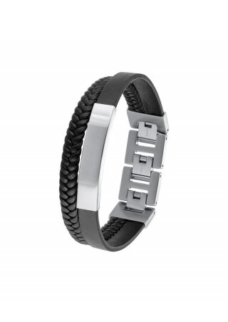 s.Oliver Lederarmband mit Edelstahl - schwarz s.Oliver Lederarmband mit Edelstahl - schwarz