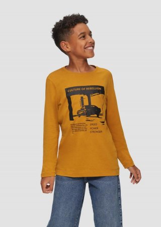 s.Oliver Baumwoll-Langarmshirt mit Frontprint - senf