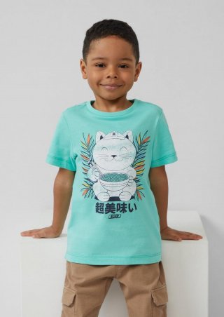 s.Oliver Baumwoll-T-Shirt mit Frontprint und verlängertem Rückenteil - türkis s.Oliver Baumwoll-T-Shirt mit Frontprint und verlängertem Rückenteil - türkis