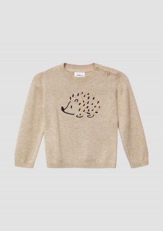 s.Oliver Unisex Strickpullover mit gesticktem Igel-Motiv - sandstein s.Oliver Unisex Strickpullover mit gesticktem Igel-Motiv - sandstein
