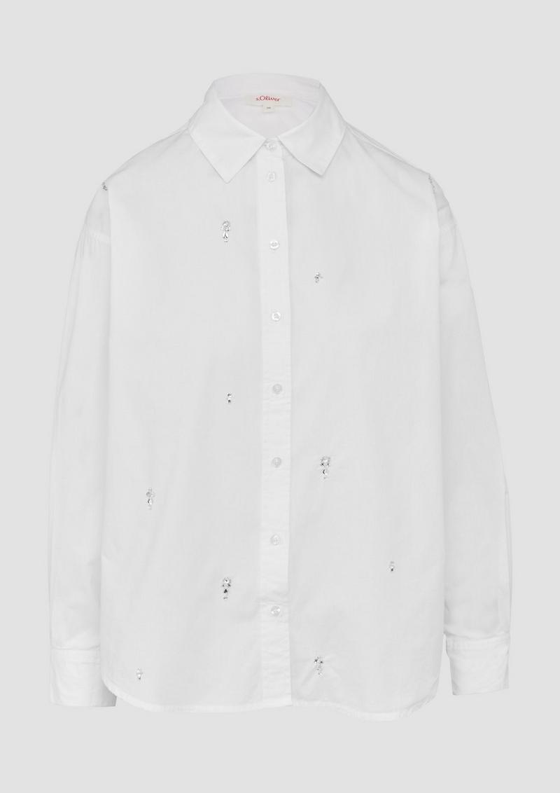 s.Oliver Baumwollbluse mit Schmucksteinen - weiß