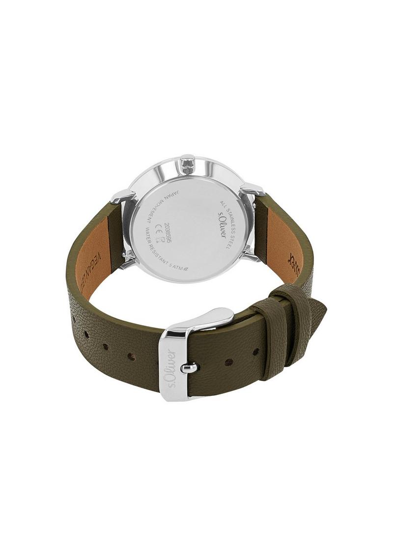 s.Oliver Armbanduhr mit Lederband - silber