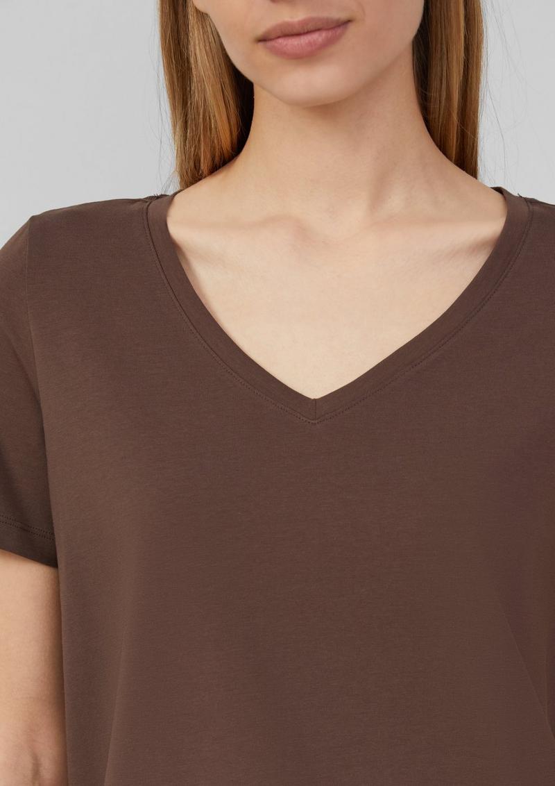 s.Oliver T-Shirt mit V-Ausschnitt - mokka