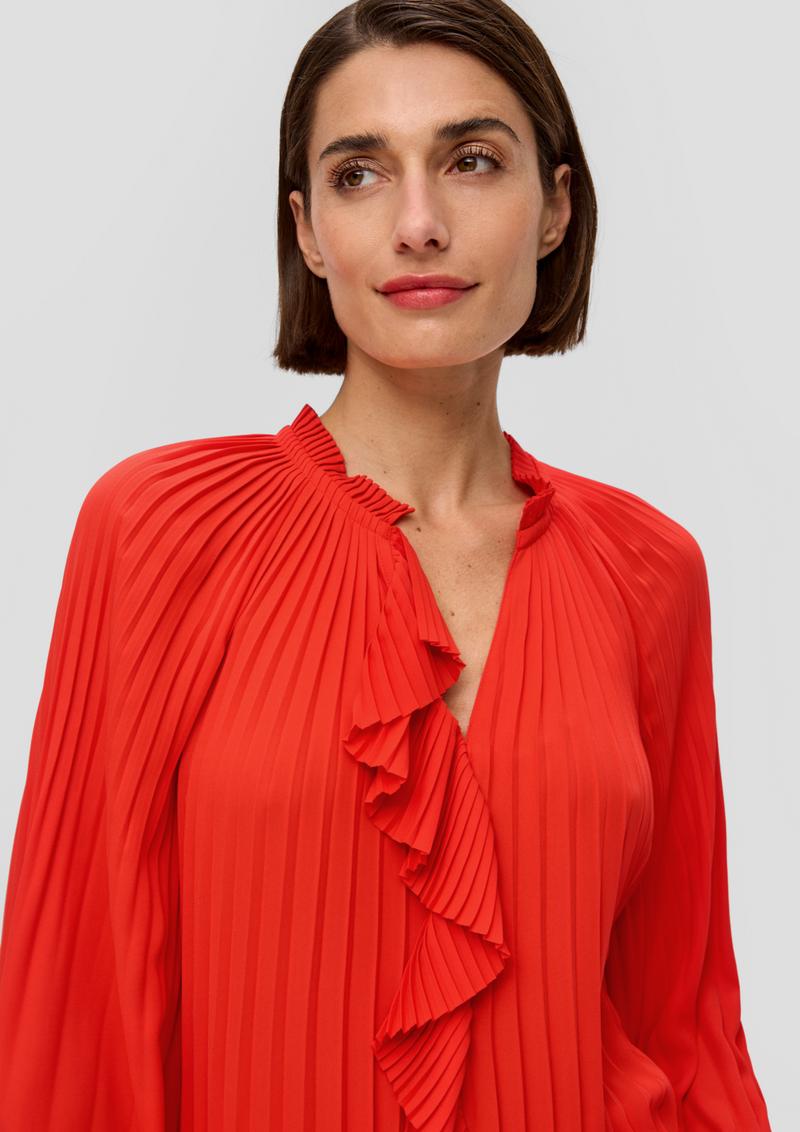 s.Oliver Plissee-Bluse mit Volant - preiselbeere