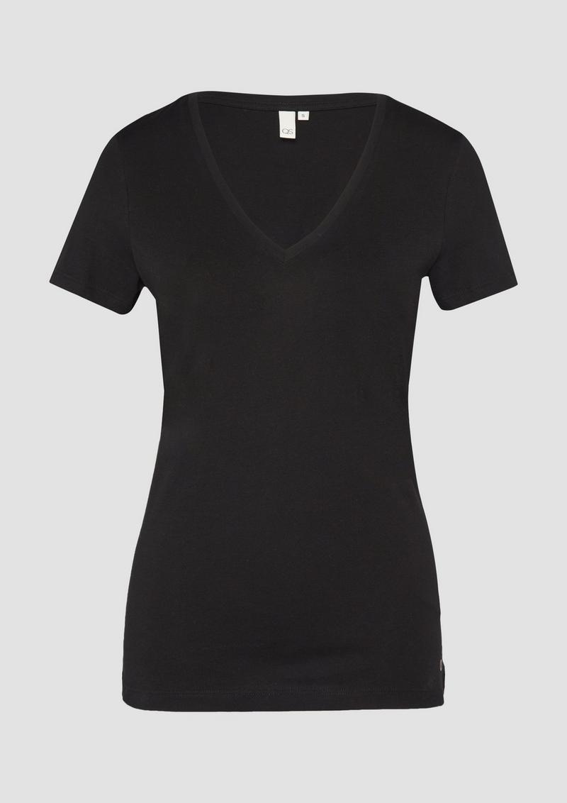 s.Oliver Baumwollshirt mit V-Ausschnitt - schwarz