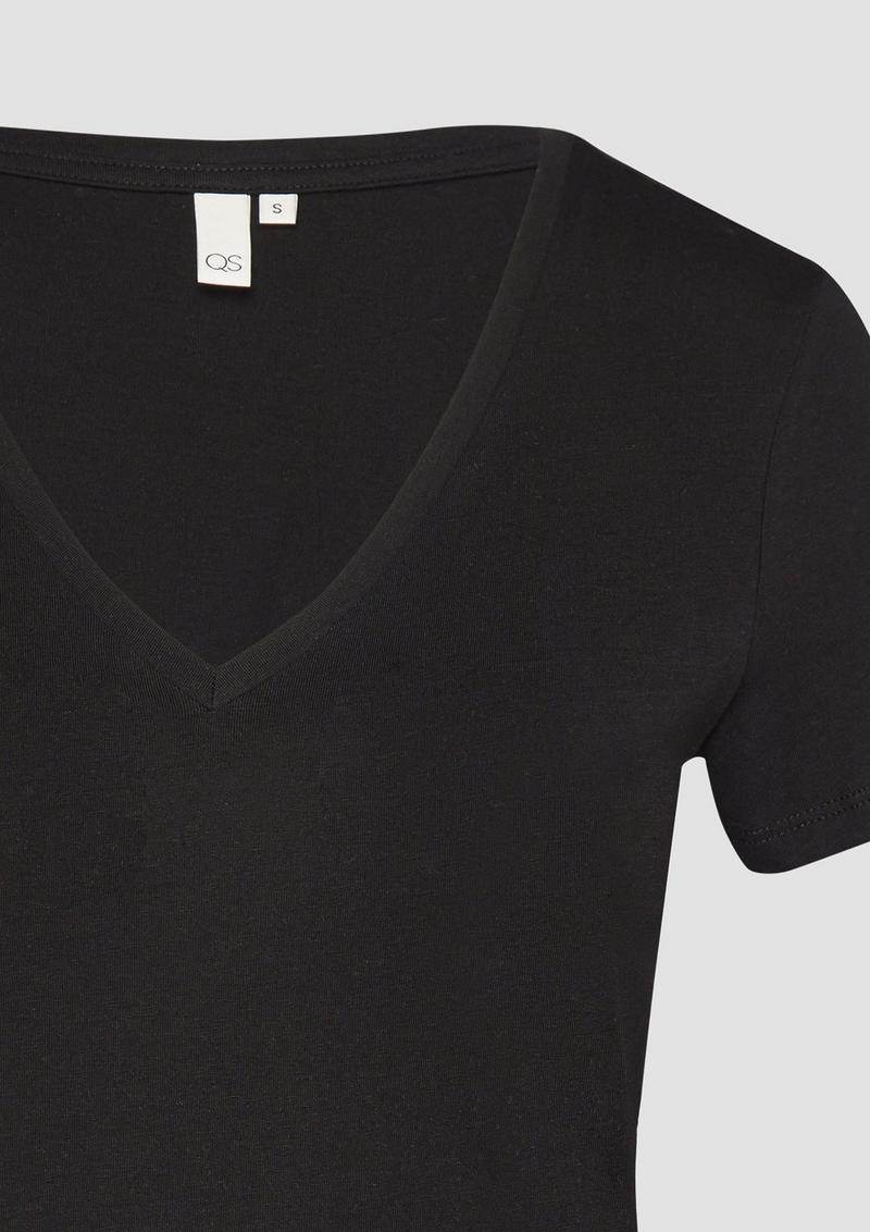 s.Oliver Baumwollshirt mit V-Ausschnitt - schwarz