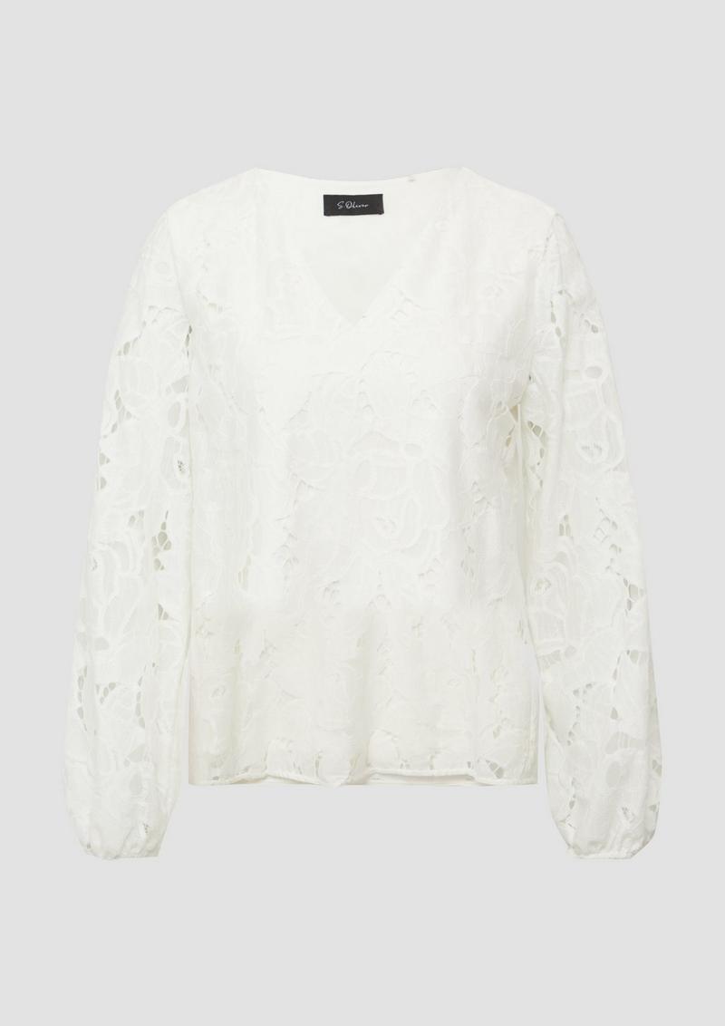 s.Oliver Bluse aus Spitze mit Jerseyfutter und V-Ausschnitt - ecru