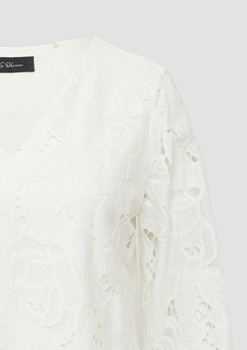 s.Oliver Bluse aus Spitze mit Jerseyfutter und V-Ausschnitt - ecru