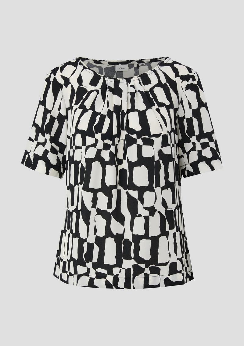 s.Oliver Gemusterte Bluse mit Falten-Details - schwarz