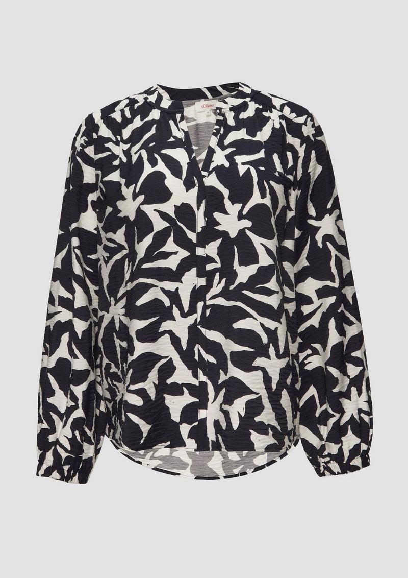 s.Oliver Strukturierte Viskose-Bluse mit All-over-Print - navy