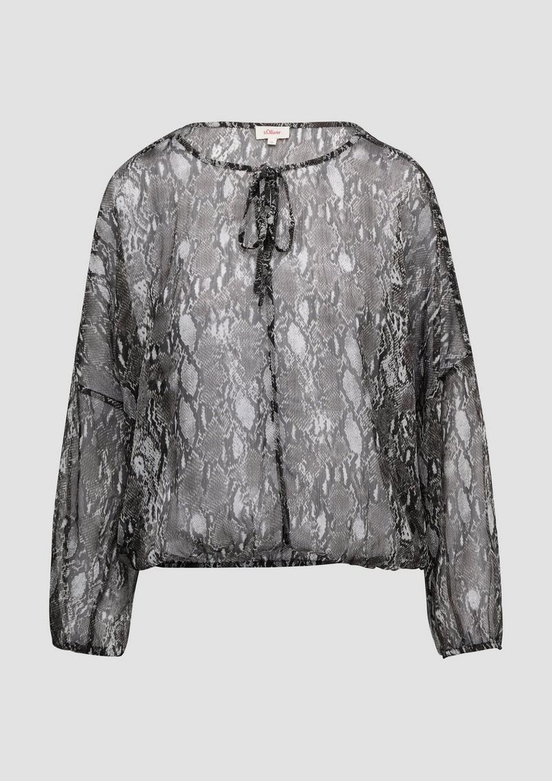 s.Oliver Transparente Bluse mit All-over-Print - dunkelgrau