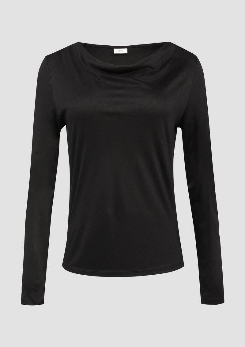 s.Oliver Seitlich geschlitztes Jersey-Shirt mit Wasserfall-Ausschnitt - schwarz