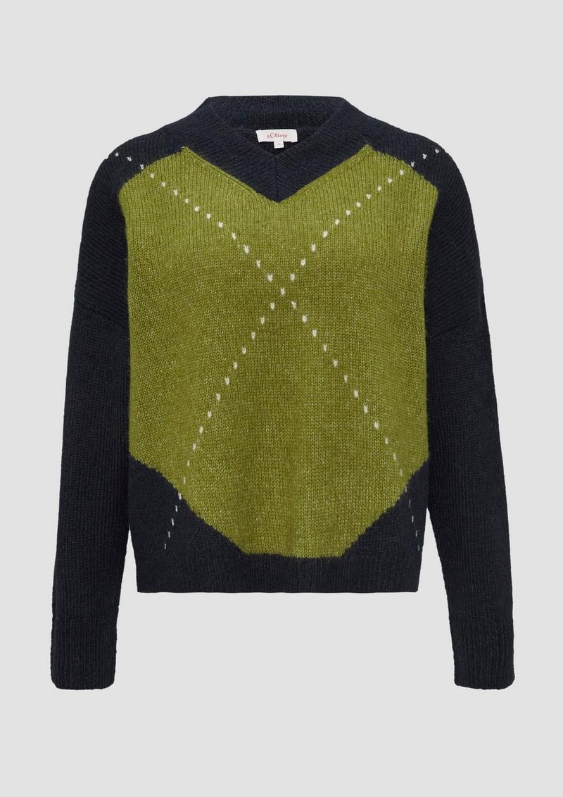 s.Oliver Oversized Wollmix-Strickpullover mit Argyle-Muster - guacamole