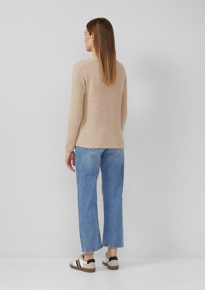 s.Oliver Strickpullover aus Baumwollmix mit V-Ausschnitt - beige