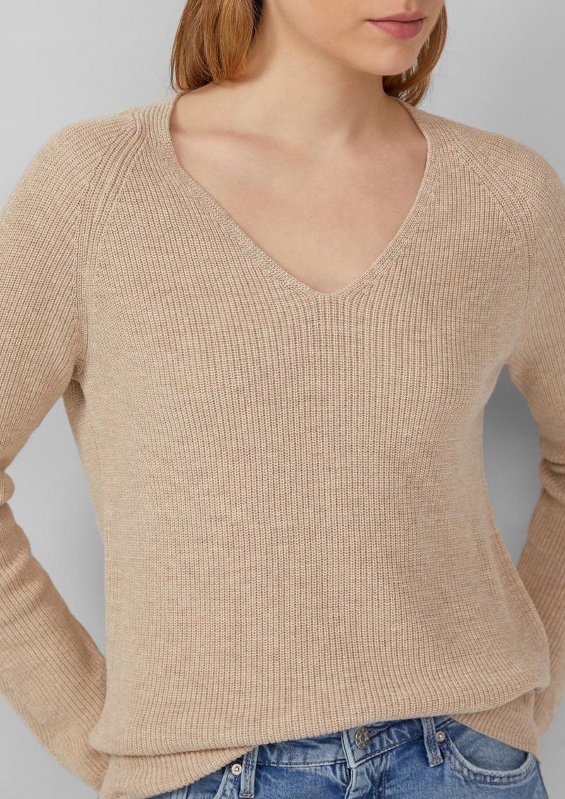 s.Oliver Strickpullover aus Baumwollmix mit V-Ausschnitt - beige