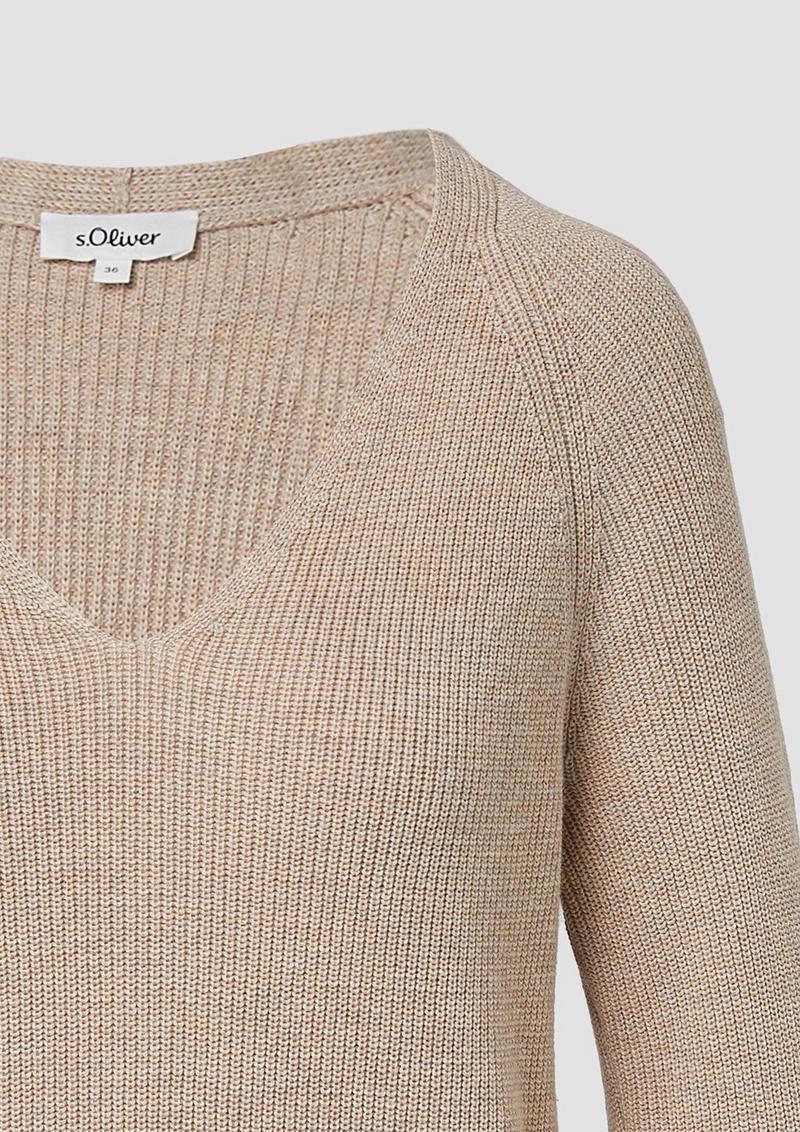 s.Oliver Strickpullover aus Baumwollmix mit V-Ausschnitt - beige