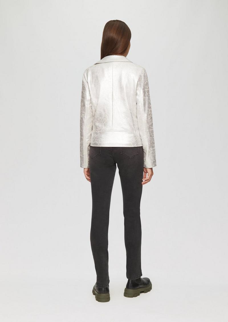 s.Oliver Bikerjacke in Veloursleder-Optik - silber