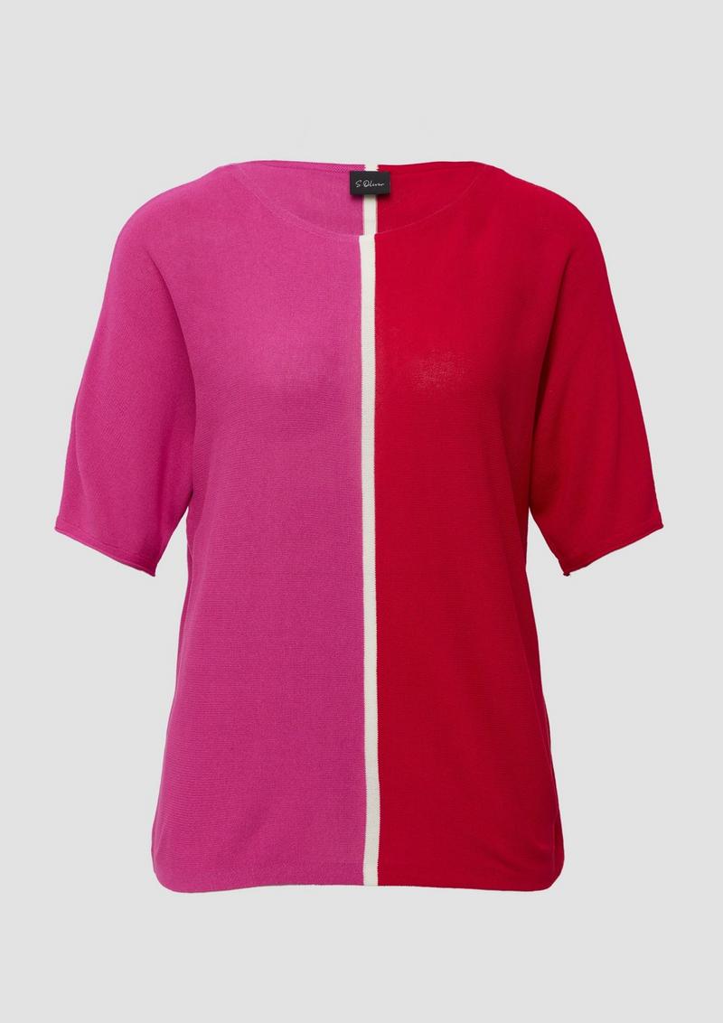 s.Oliver Feiner Strickshirt in Colour-Blocking-Optik - pink