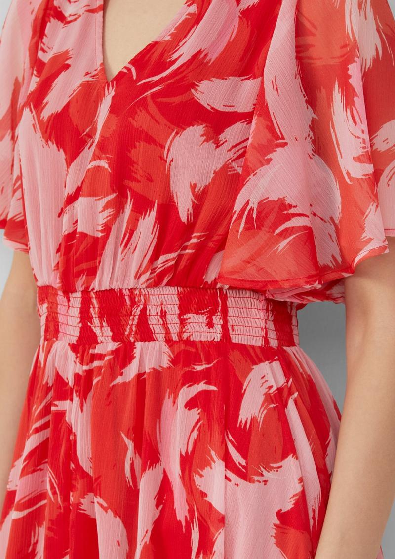 s.Oliver Maxikleid aus Chiffon mit gesmokter Taille - preiselbeere