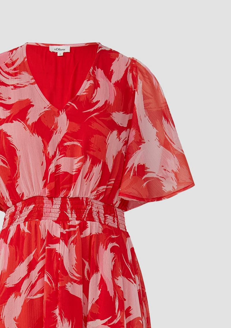 s.Oliver Maxikleid aus Chiffon mit gesmokter Taille - preiselbeere